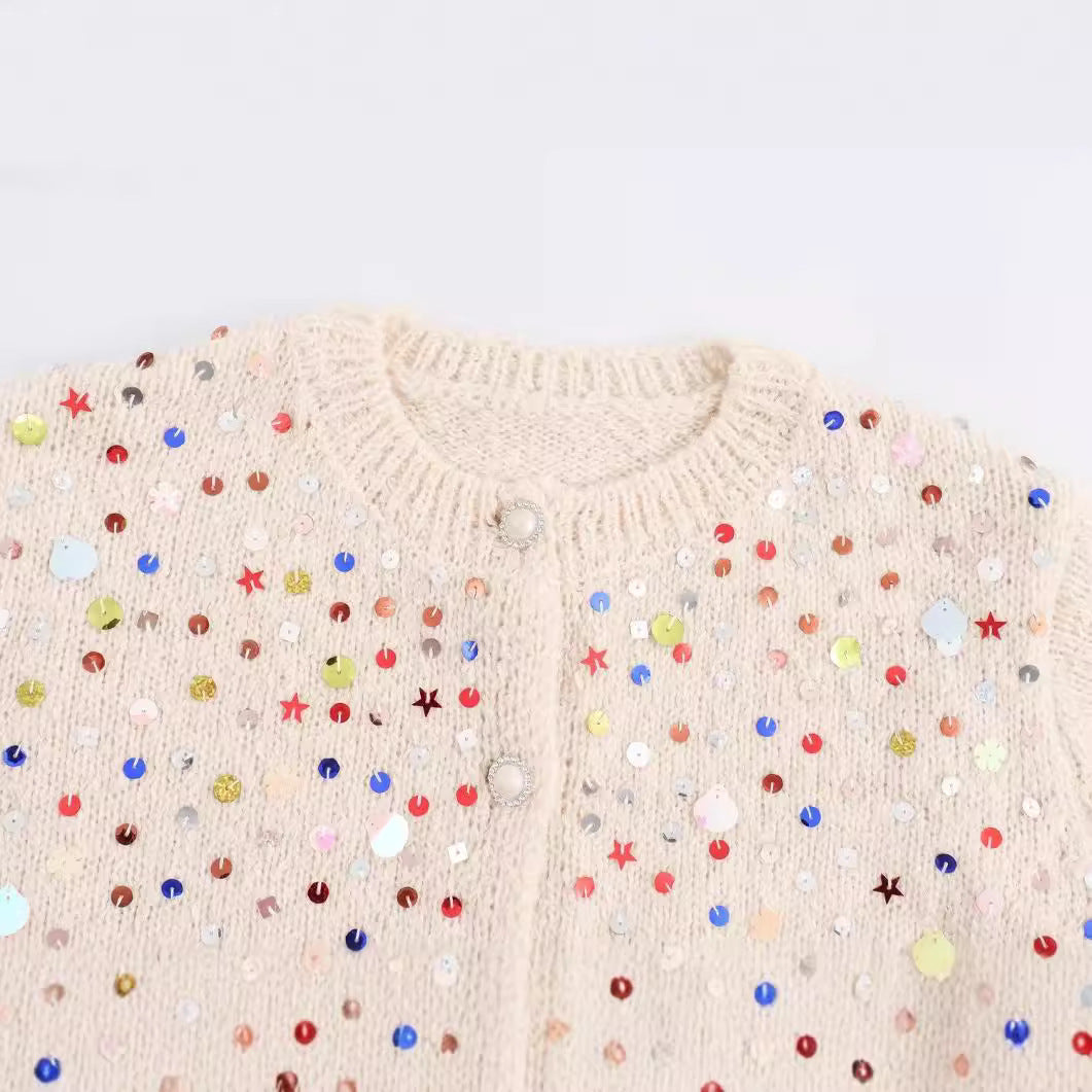 Fashion Girl Color Sequined Knitted Sweater Cardigan Coat