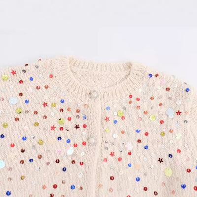 Fashion Girl Color Sequined Knitted Sweater Cardigan Coat