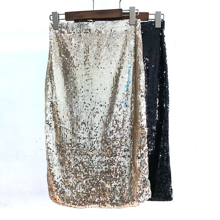All-matching Elastic Waistband Women's Skirt Sequined Hip Skirt Mid Skirt Women