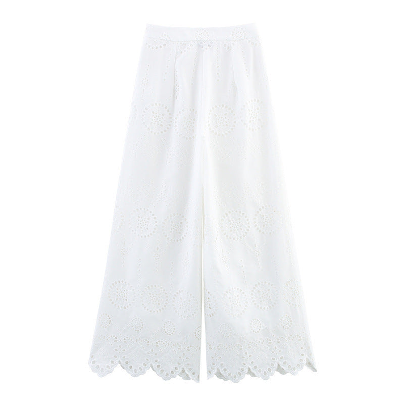 Casual And Sweet Artistic Cotton Hollow-out Cropped Pants