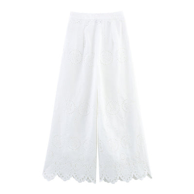Casual And Sweet Artistic Cotton Hollow-out Cropped Pants