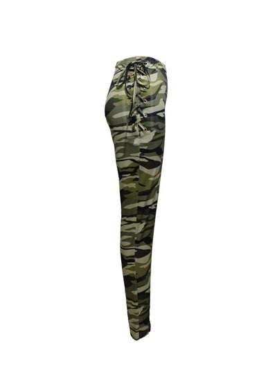 Ladies' Lace Up High Waisted Camouflage Casual Pants