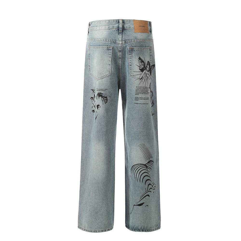 Graffiti Printing Ripped Jeans For Men