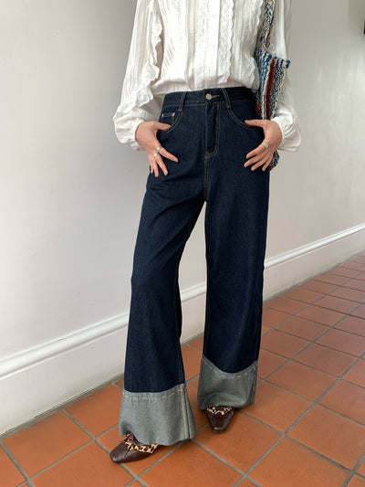 Women's Spring And Autumn Straight Leg Trousers With Curled Design Jeans