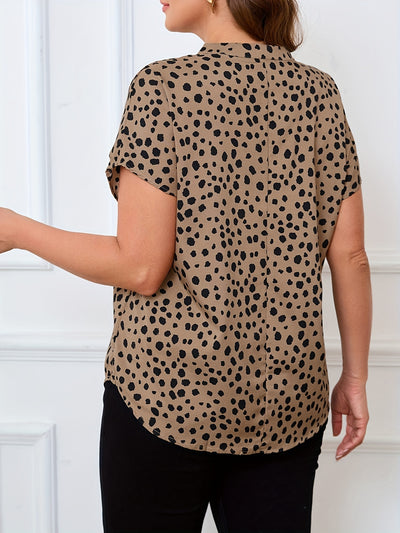 Women's Plus Size Casual Summer Irregular Polka Dot V-Neck Work Top