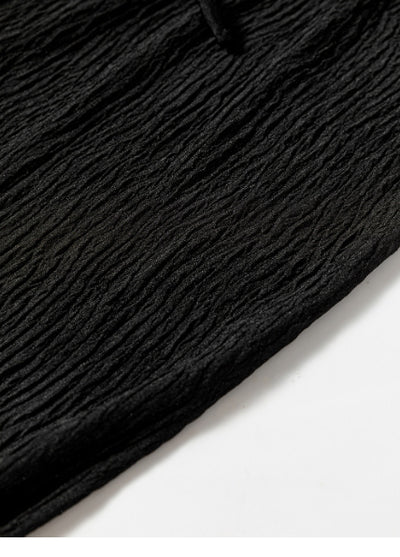 Black Textured Loose Drawstring Pants