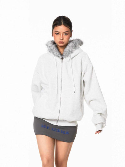 Retro Hooded Cardigan Fur Collar Sweater Loose Casual Women's Coat