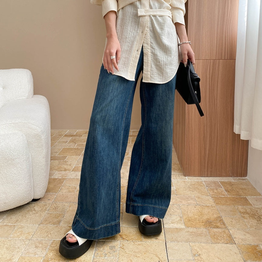 Soft Elastic Washed High Waist Skinny Loose Wide Leg Jeans
