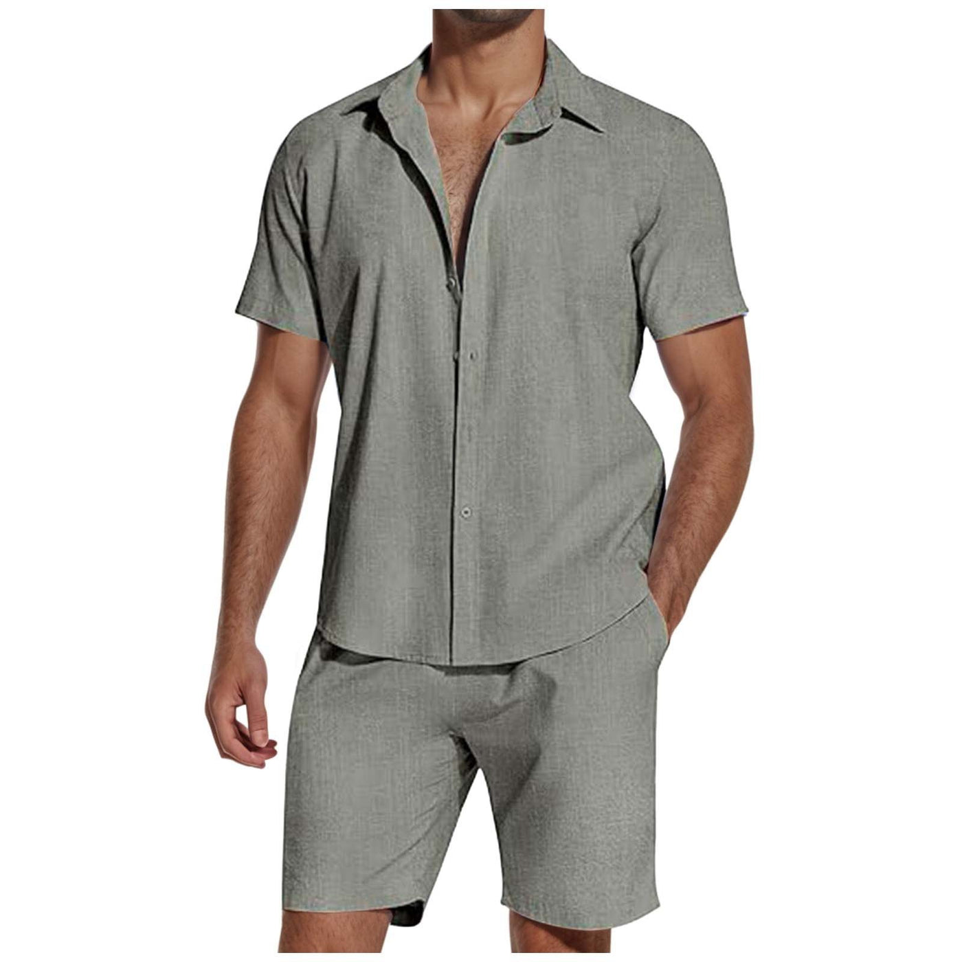 Short Sleeve Lapel Linen Shirt Men