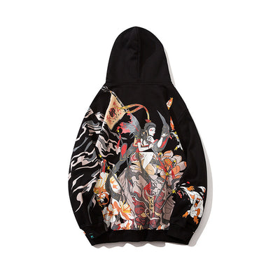 Chinese style printed hooded sweatshirt men