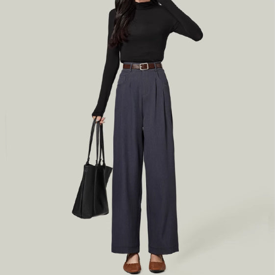 Small Women's Autumn Slim Drape Wide-leg Pants