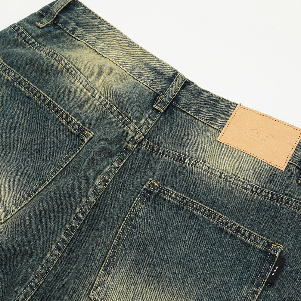 Contrast Color Washed Worn Jeans Men