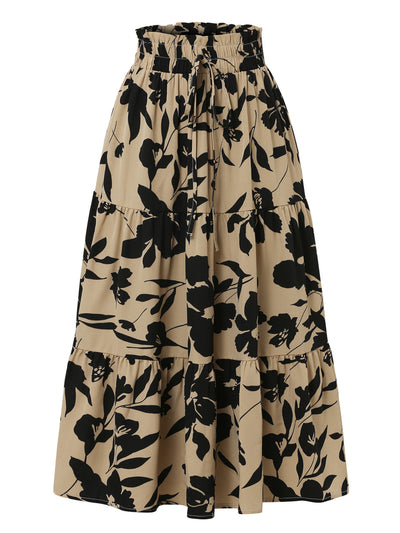 European And American Printed A- Line Skirt Pleated Skirt Women
