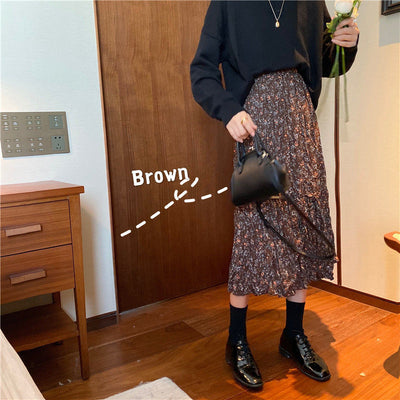 Skirt Women Summer New Irregular Korean Style Pleated Floral Skirt