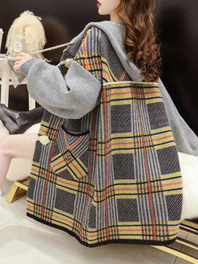 Hooded Knit Cardigan Women's Loose Mid-length Coat