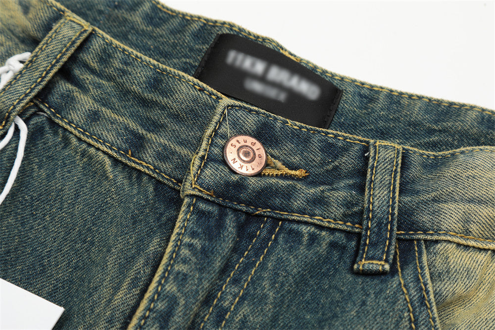 Contrast Color Washed Worn Jeans Men