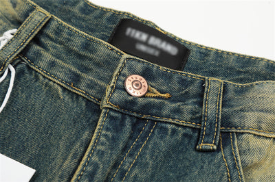 Contrast Color Washed Worn Jeans Men