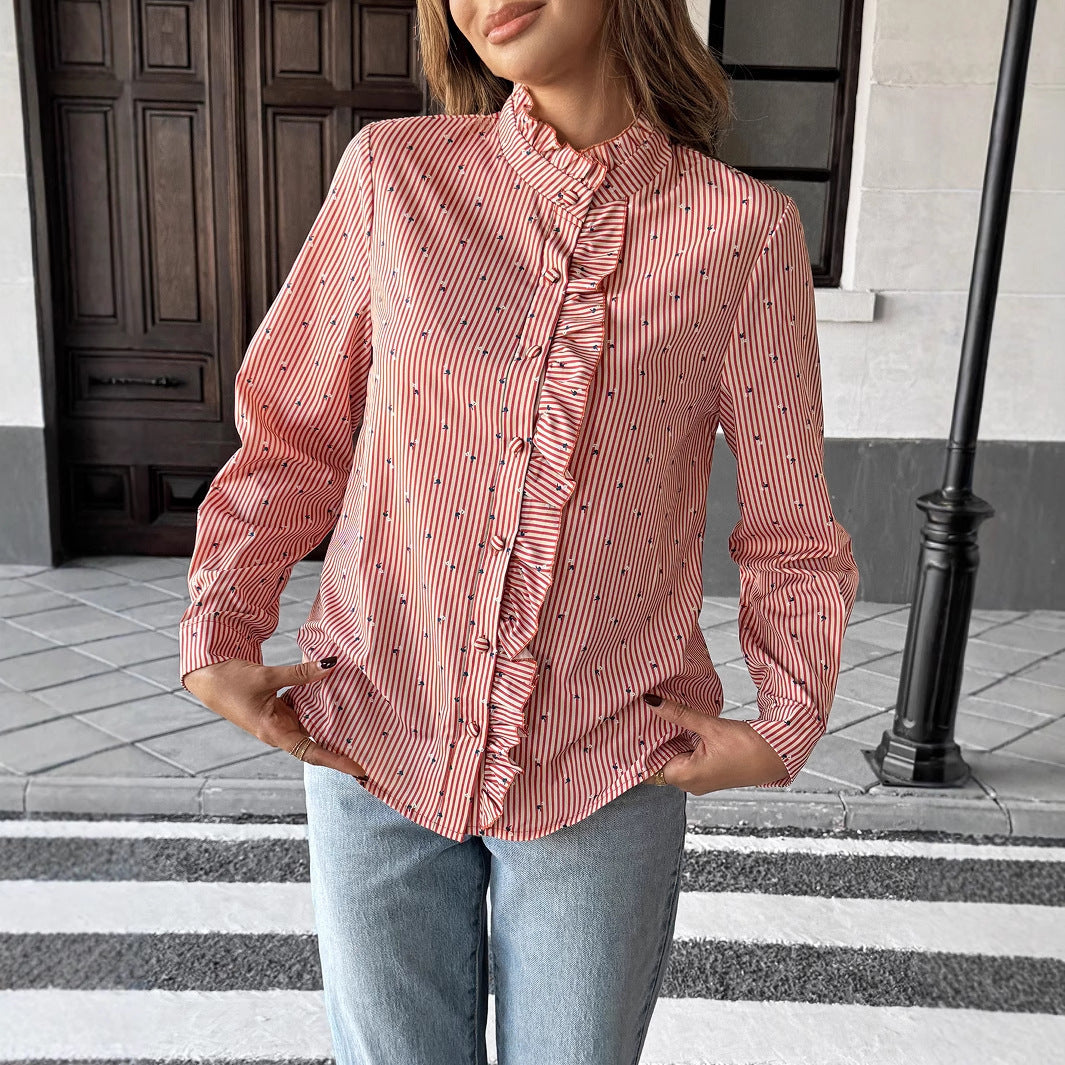Holiday Casual Striped Stringy Selvedge Shirt Women's Clothing