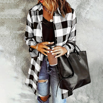 Women's Long Sleeve Plaid Print Button Front Casual Shirt For Spring & Fall