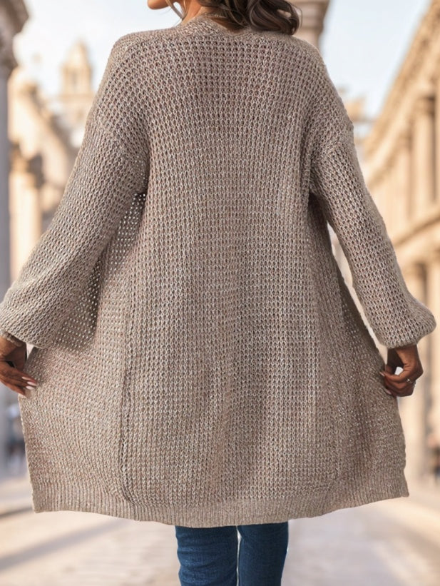 Solid Drop Shoulder Cardigan,Long Sleeve Tops