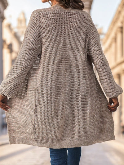 Solid Drop Shoulder Cardigan,Long Sleeve Tops