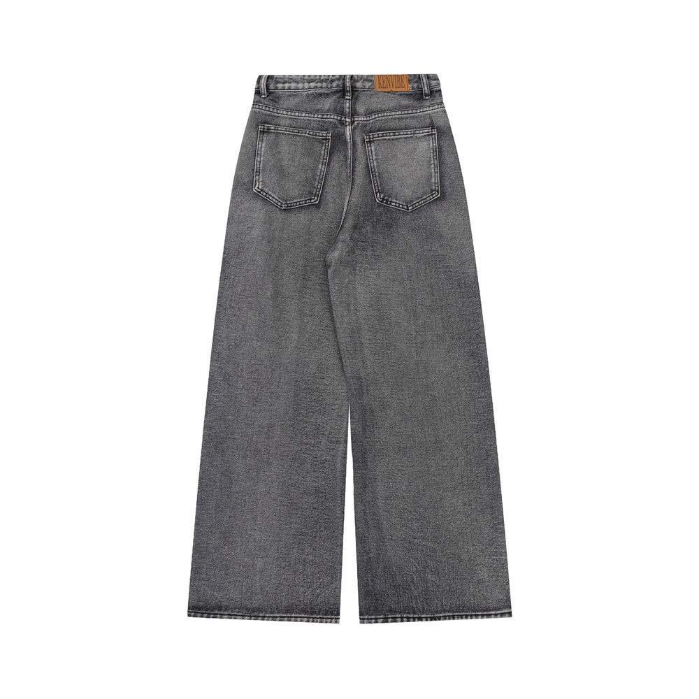 Painting Inkjet Wide Leg Jeans Men