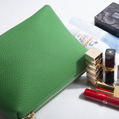 Portable Litchi Pattern Cowhide Lipstick Cosmetic Storage Bag