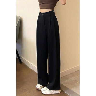 Black Wide-leg Suit Pants Women's Thin