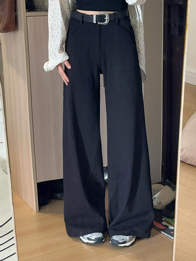 Black High-end Loose Lazy Style Women's Small Size Wide-leg Pants