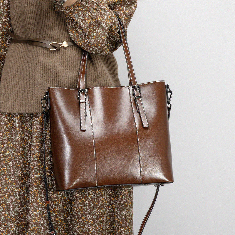 Genuine Leather Women's New Retro Large Capacity Fashion Shoulder Bag