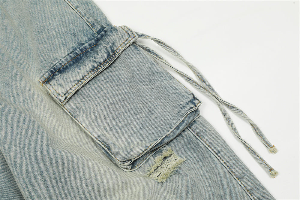 Fashion Washing Hole Cargo Jeans Men