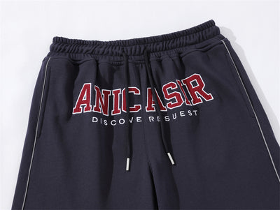 Letter Embroidery Loose Short Sweatpants Men