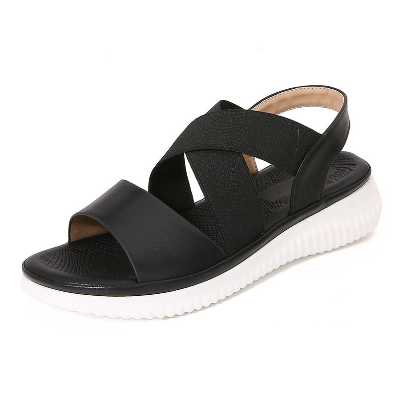 Bohemian Style Striped Stretch Rubber Band Flat Sandals