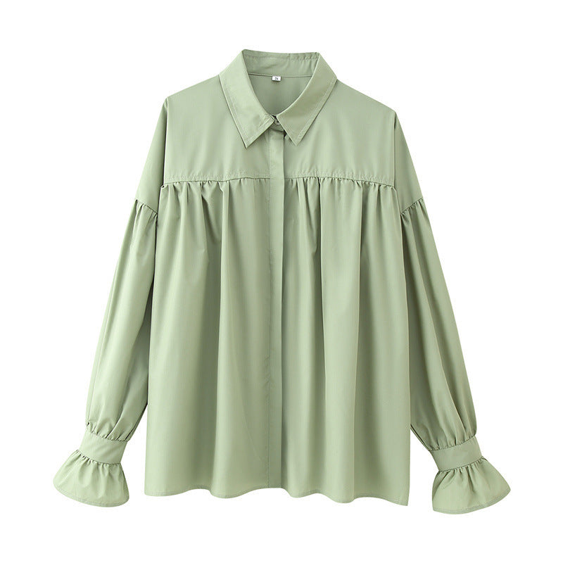 Casual Loose Shoulder Lantern Long Sleeve Shirt