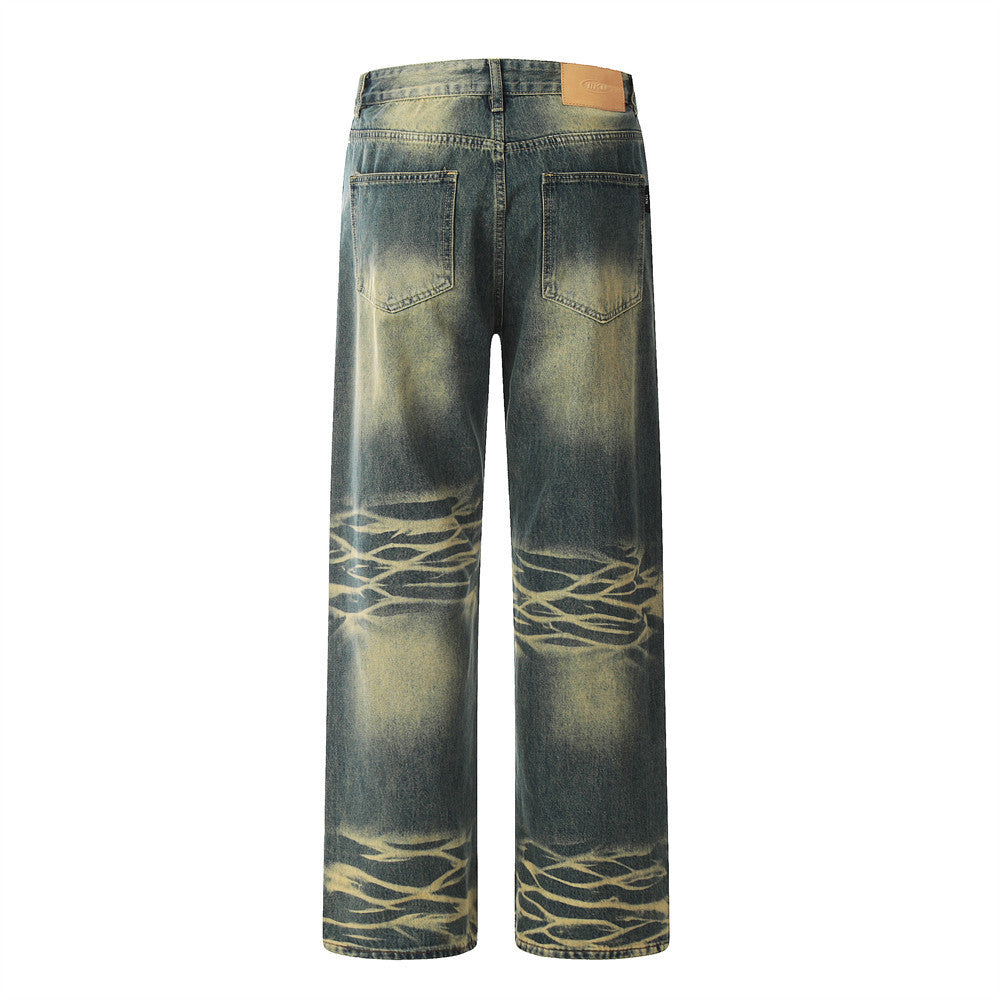 Contrast Color Washed Worn Jeans Men