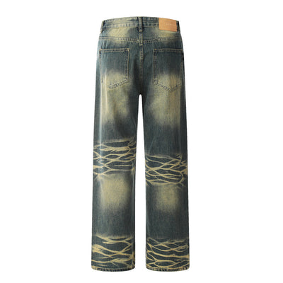 Contrast Color Washed Worn Jeans Men