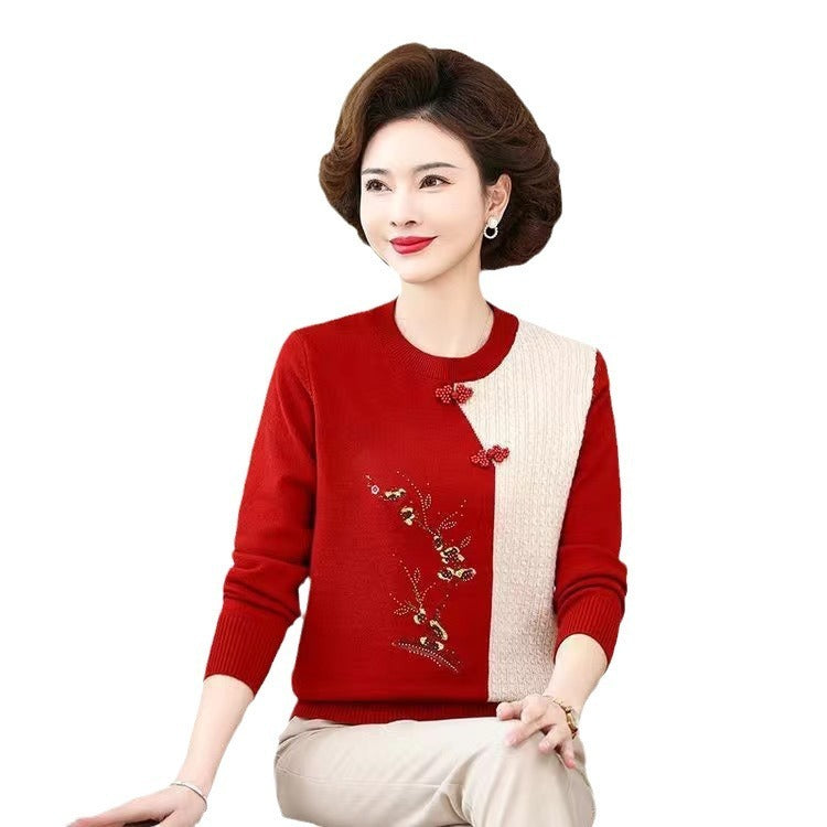 Young Mothers' Clothing Bottoming Shirt Retro Style Middle-aged And Elderly Women's Sweater