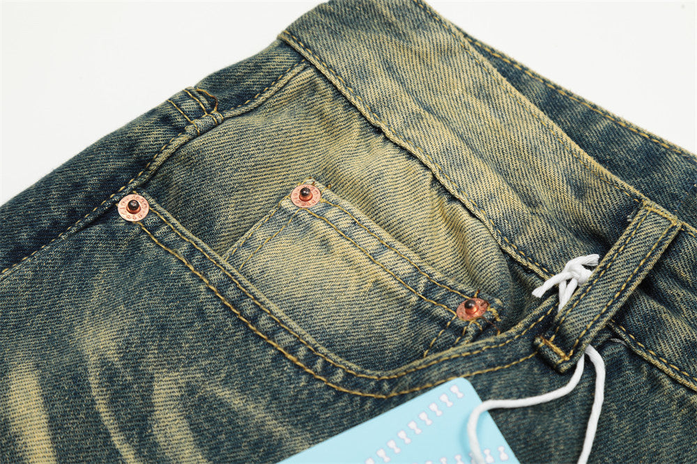 Contrast Color Washed Worn Jeans Men