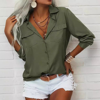 New Women's Shirt With Collar And Long Sleeved Blouse With Pockets For Business And Leisure