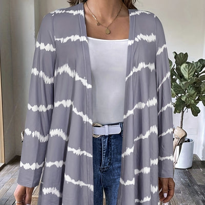Ladies' Printed Buttonless Open Top Fashionable Versatile Vacation Jacket Top