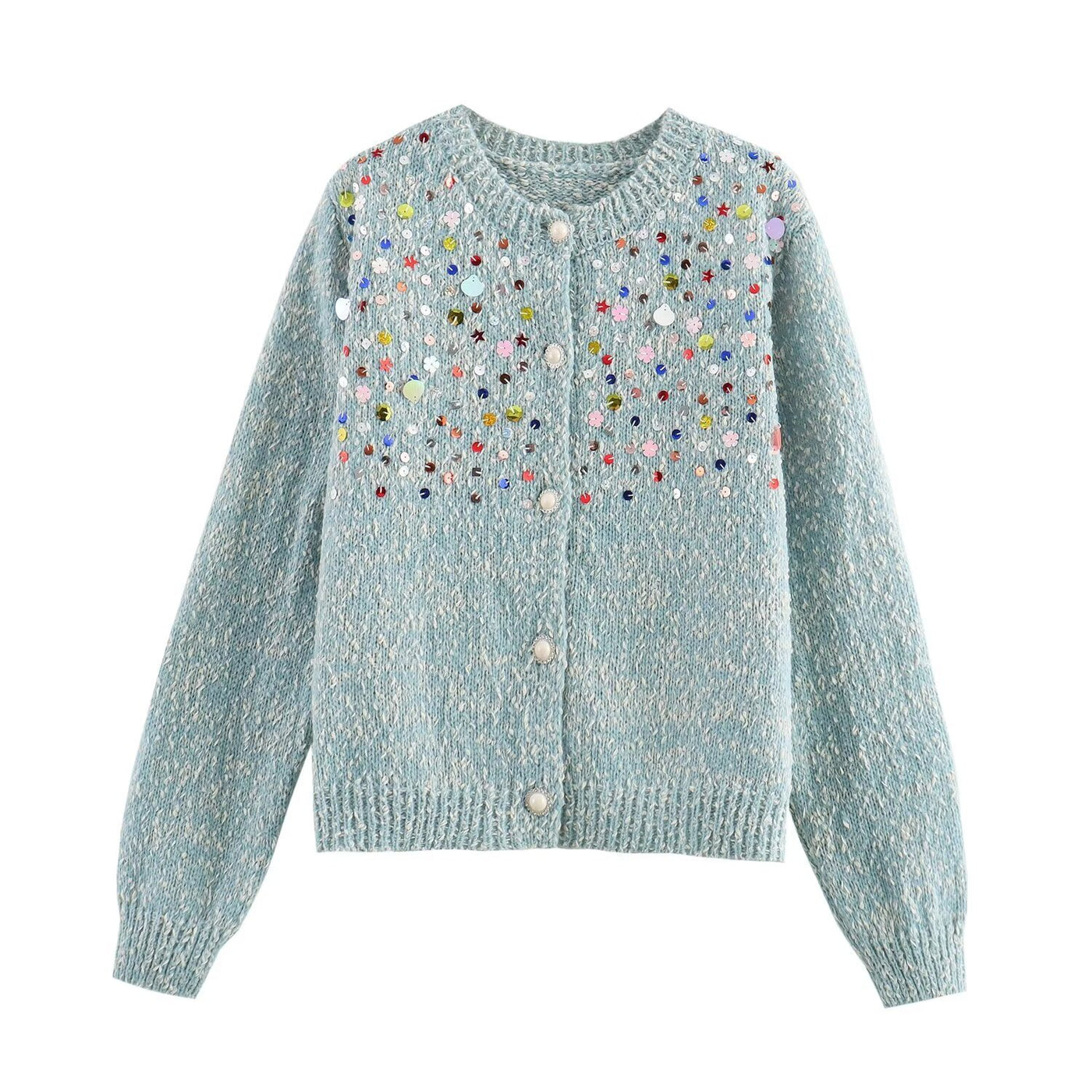 Fashion Girl Color Sequined Knitted Sweater Cardigan Coat