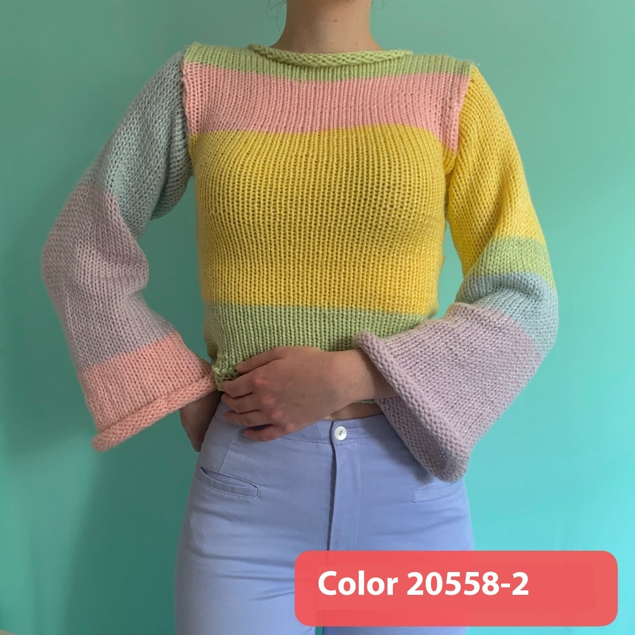 Autumn And Winter Women's Pullover Stripe Round Sweater Loose Plus Size Rainbow Sweater