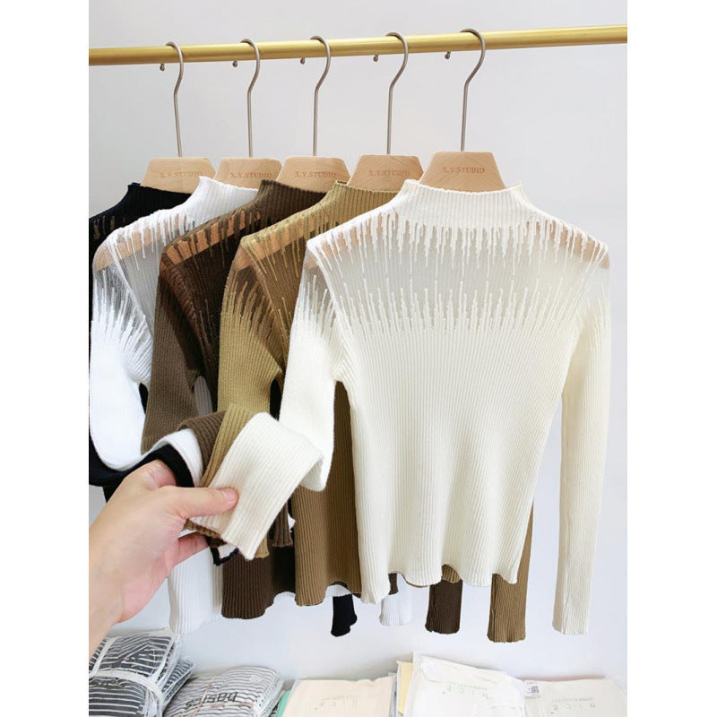 Mesh Lace Sweater Women's Half Turtleneck