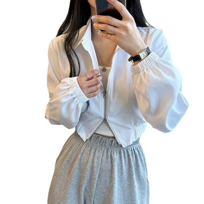 Double Zipper Jacket Lapel Short Coat