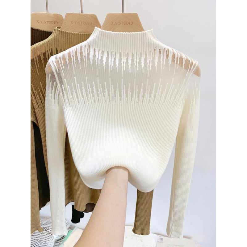 Mesh Lace Sweater Women's Half Turtleneck