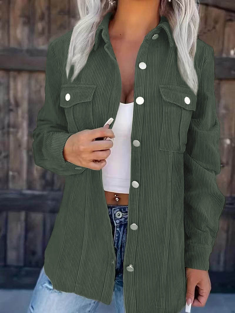 Solid Color Corduroy Lapel Cardigan Loose Casual Temperament Coat