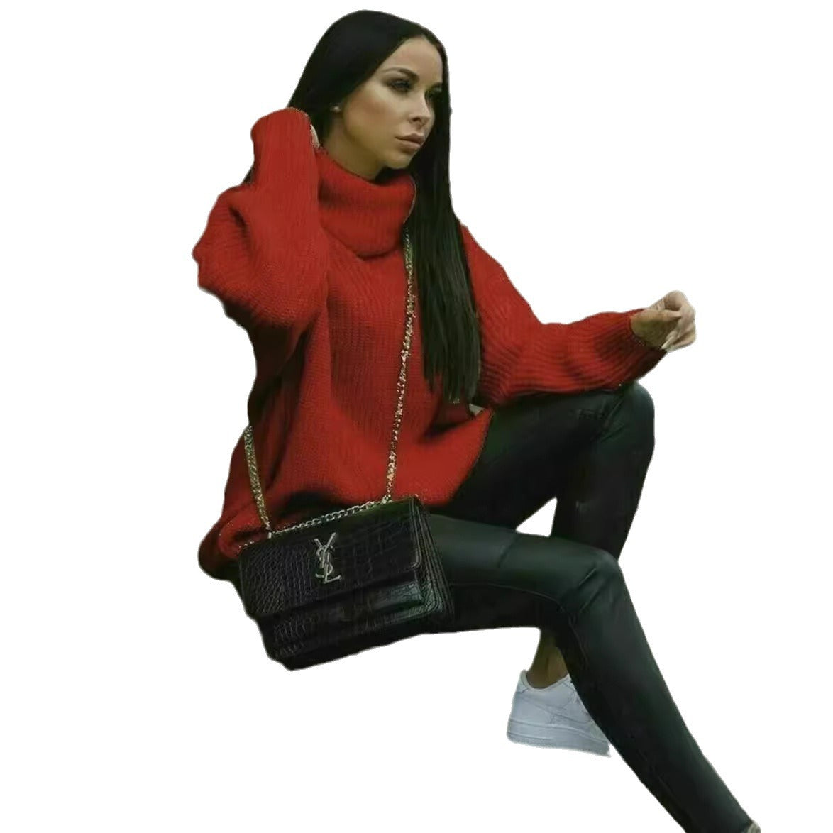 Turtleneck Long Sleeve Sweater Coat Mid-length Sweater