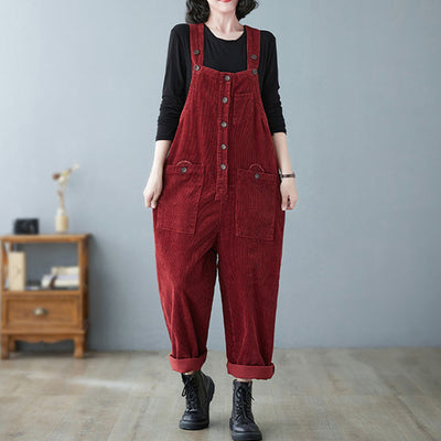 Retro Lazy Corduroy Overalls
