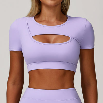 Yoga Short Sleeve Hollow-out Tight Sports T-shirt