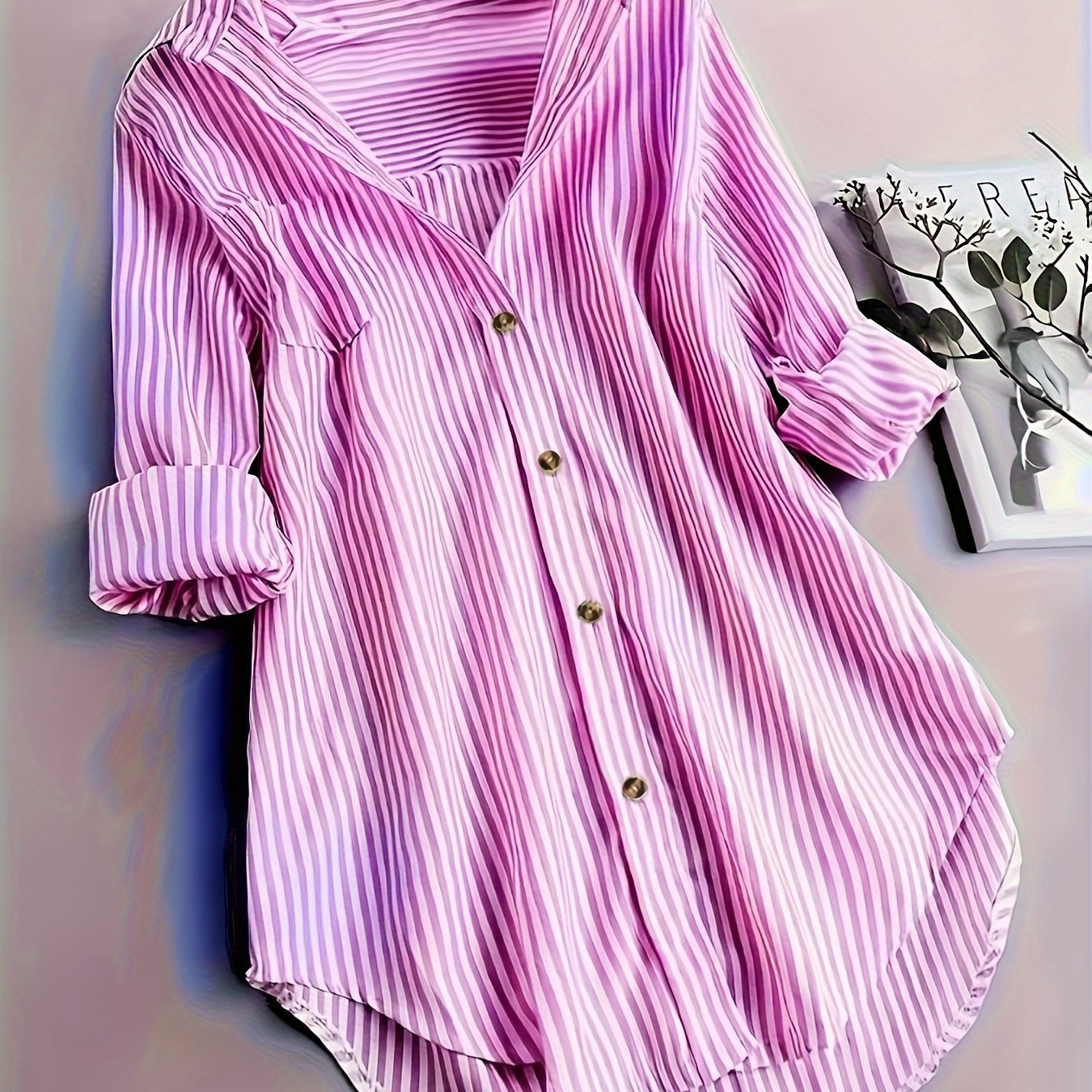 Women's Striped Button Casual Loose Long-sleeved Shirt
